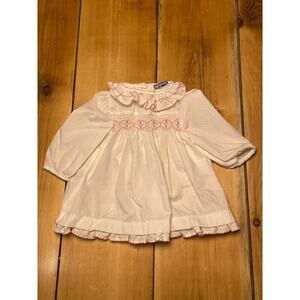 Vintage Polly Finders Little Girls Smocked Pink Dress. Pink Trim.Flowers.6months